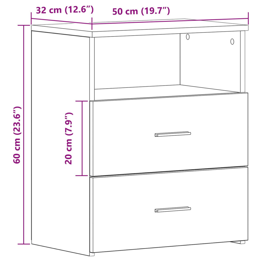 Produktbild för Nattduksbord 2 pcs Svart Ek 50 x 32 x 60 cm Konstruerat trä