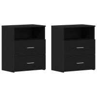 Produktbild för Nattduksbord 2 pcs Svart Ek 50 x 32 x 60 cm Konstruerat trä