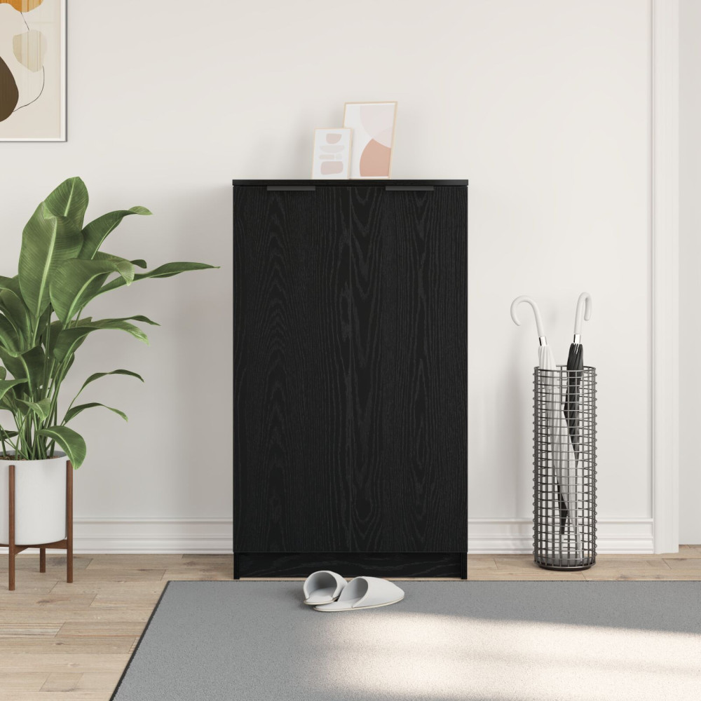 Produktbild för Skoskåp med hylla Svart Ek 59 x 35 x 100 cm Konstruerat trä