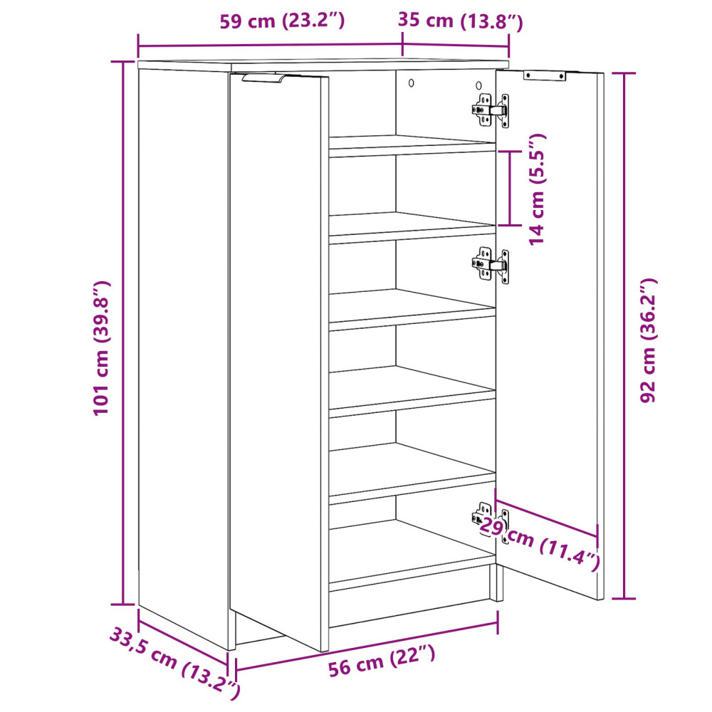 Produktbild för Skoskåp med hylla Svart Ek 59 x 35 x 100 cm Konstruerat trä