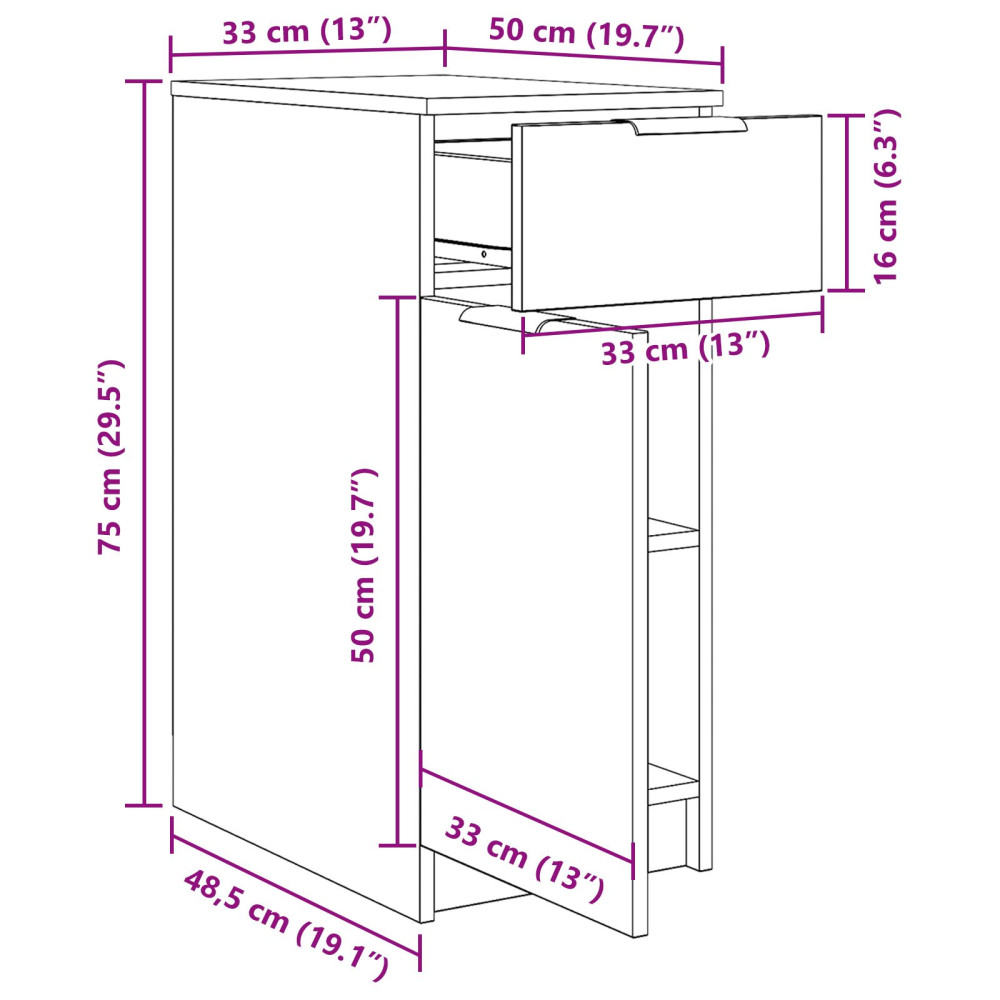Produktbild för Kontorsskåp Svart Ek 33 x 50 x 75 cm Konstruerat trä