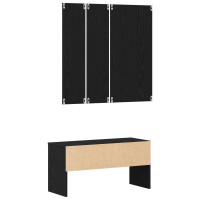 Produktbild för Hallmöbelset med låda med spegel 4 pcs Svart Ek Konstruerat trä