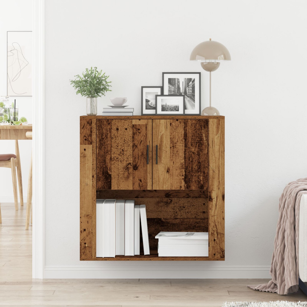 Produktbild för Väggskåp med hylla Gammalt trä 80 x 33 x 80 cm Konstruerat trä
