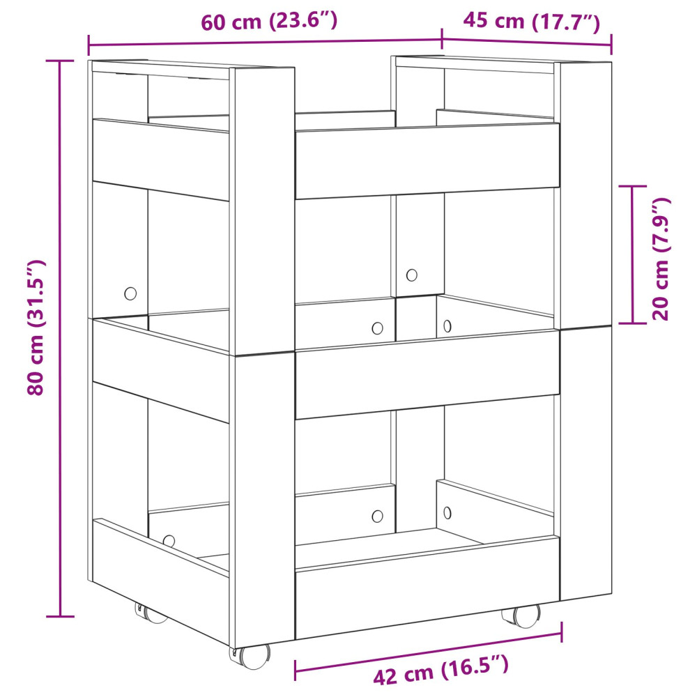 Produktbild för Köksvagn Ekträ 60 x 45 x 80 cm Konstruerat trä