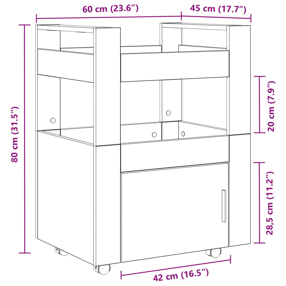 Produktbild för Köksvagn Gammalt trä 60 x 45 x 80 cm Konstruerat trä