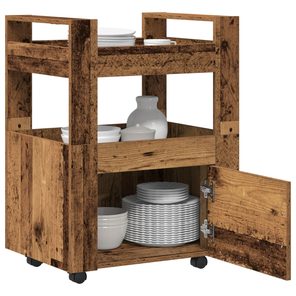 Produktbild för Köksvagn Gammalt trä 60 x 45 x 80 cm Konstruerat trä