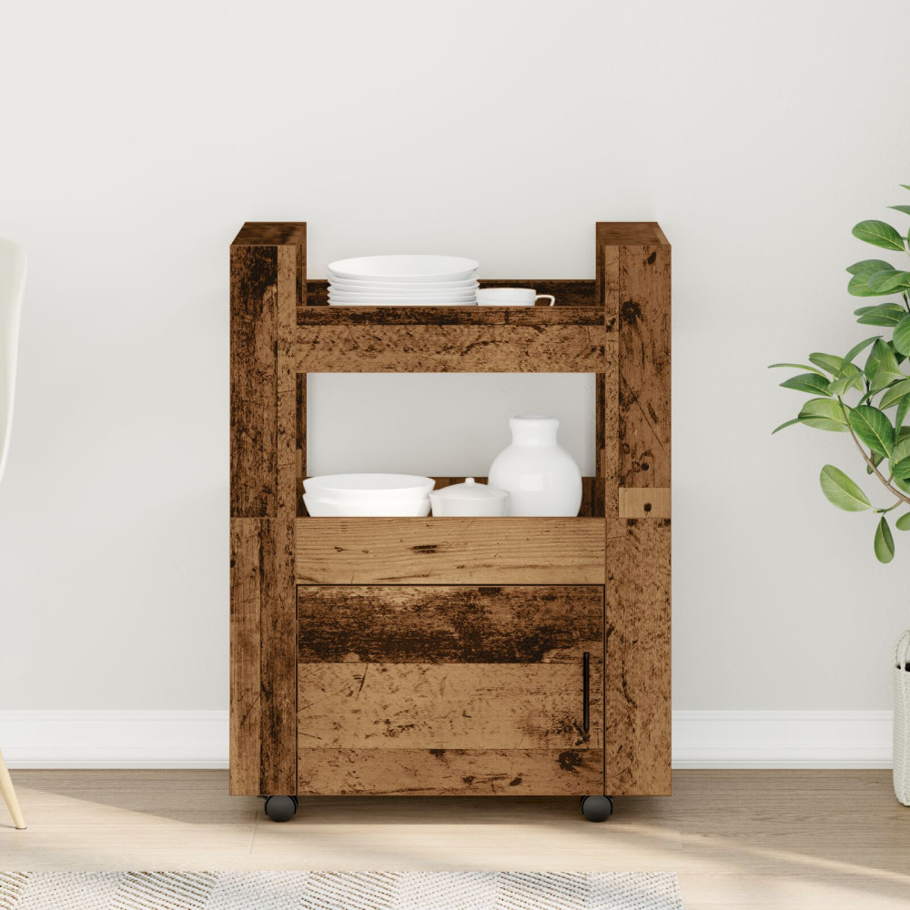 Produktbild för Köksvagn Gammalt trä 60 x 45 x 80 cm Konstruerat trä