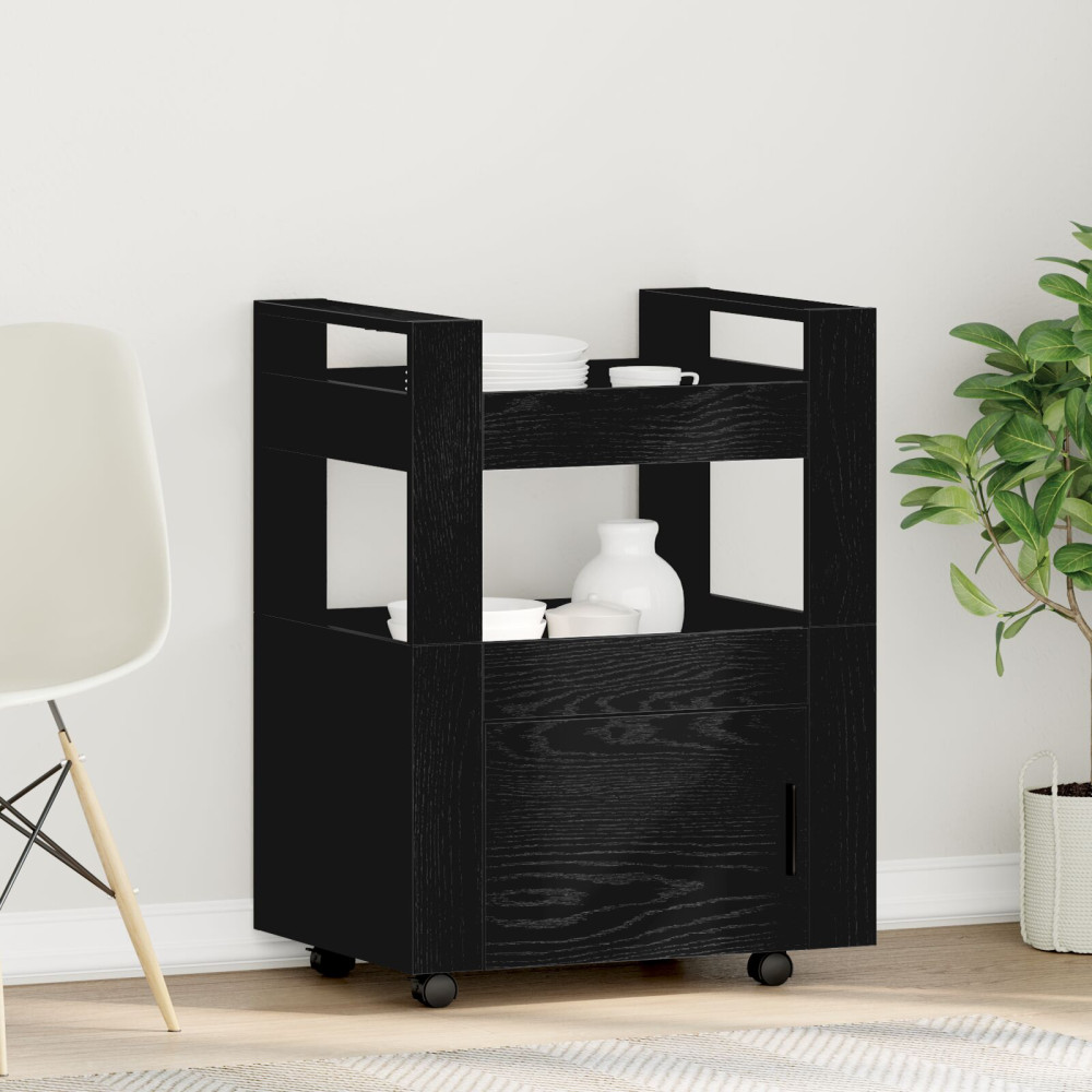 Produktbild för Köksvagn Svart ek 60 x 45 x 80 cm Konstruerat trä