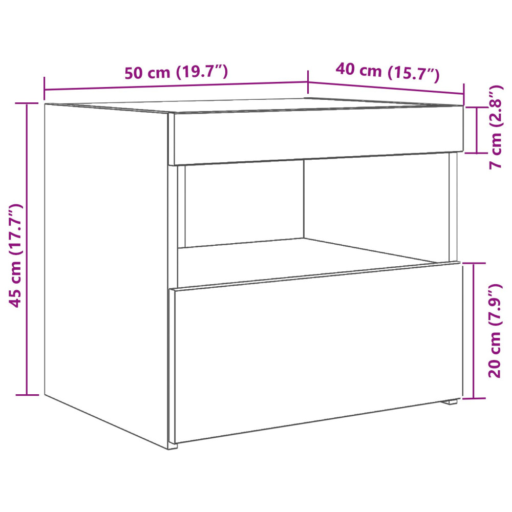 Produktbild för Nattduksbord med låda Svart Ek 50 x 40 x 45 cm Konstruerat trä