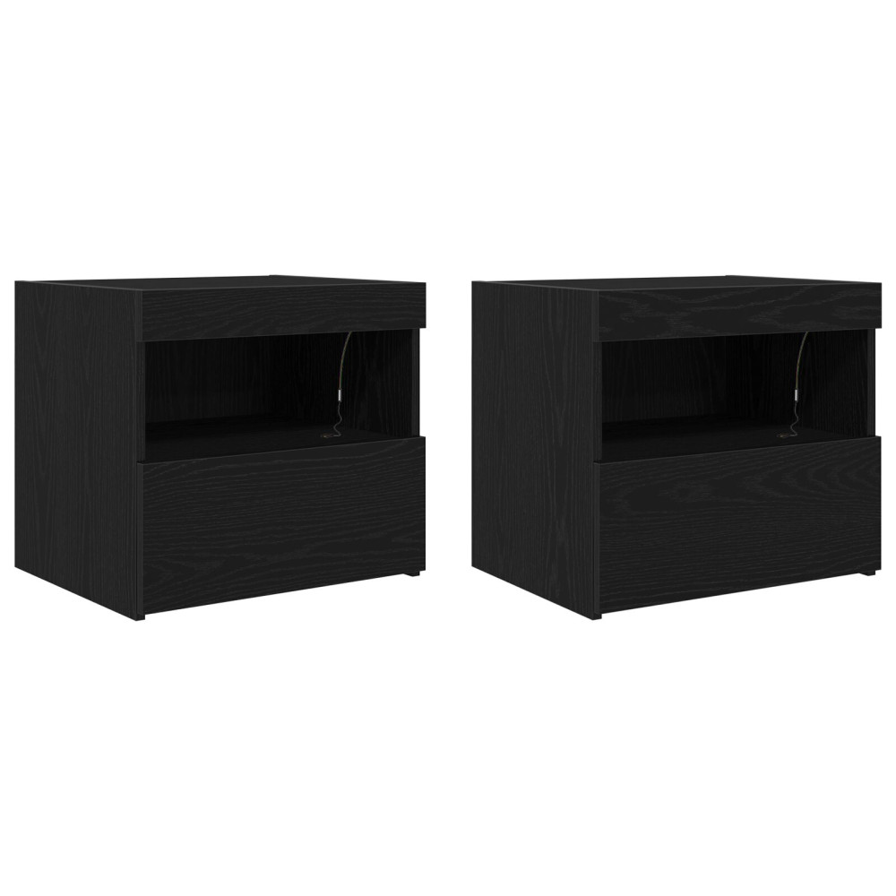 Produktbild för Nattduksbord 2 pcs Svart Ek 50 x 40 x 45 cm Konstruerat trä