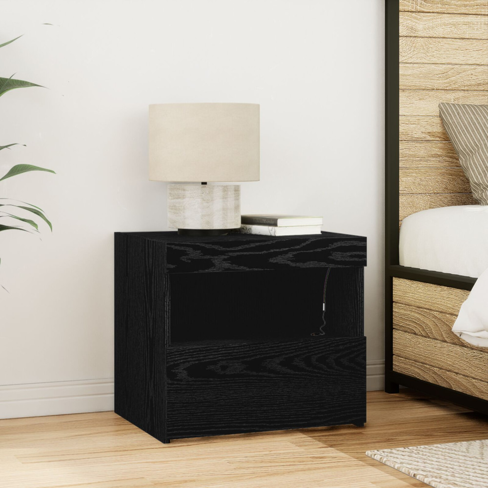 Produktbild för Nattduksbord 2 pcs Svart Ek 50 x 40 x 45 cm Konstruerat trä