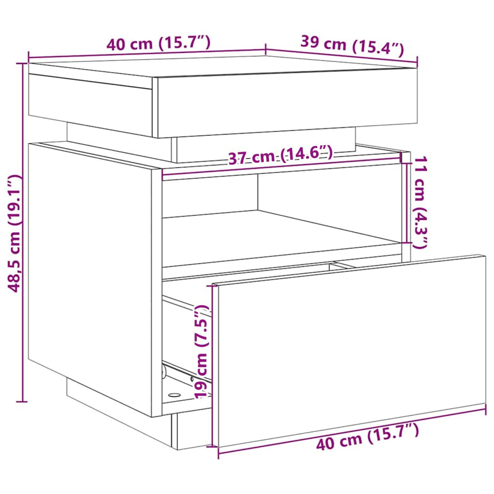 Produktbild för Nattduksbord 2 pcs Svart Ek 40 x 39 x 48,5 cm Konstruerat trä