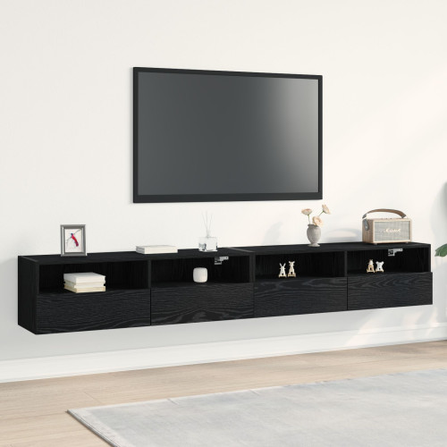vidaXL TV Vägghylla 2 pcs Svart ek 100 x 30 x 30 cm Konstruerat trä