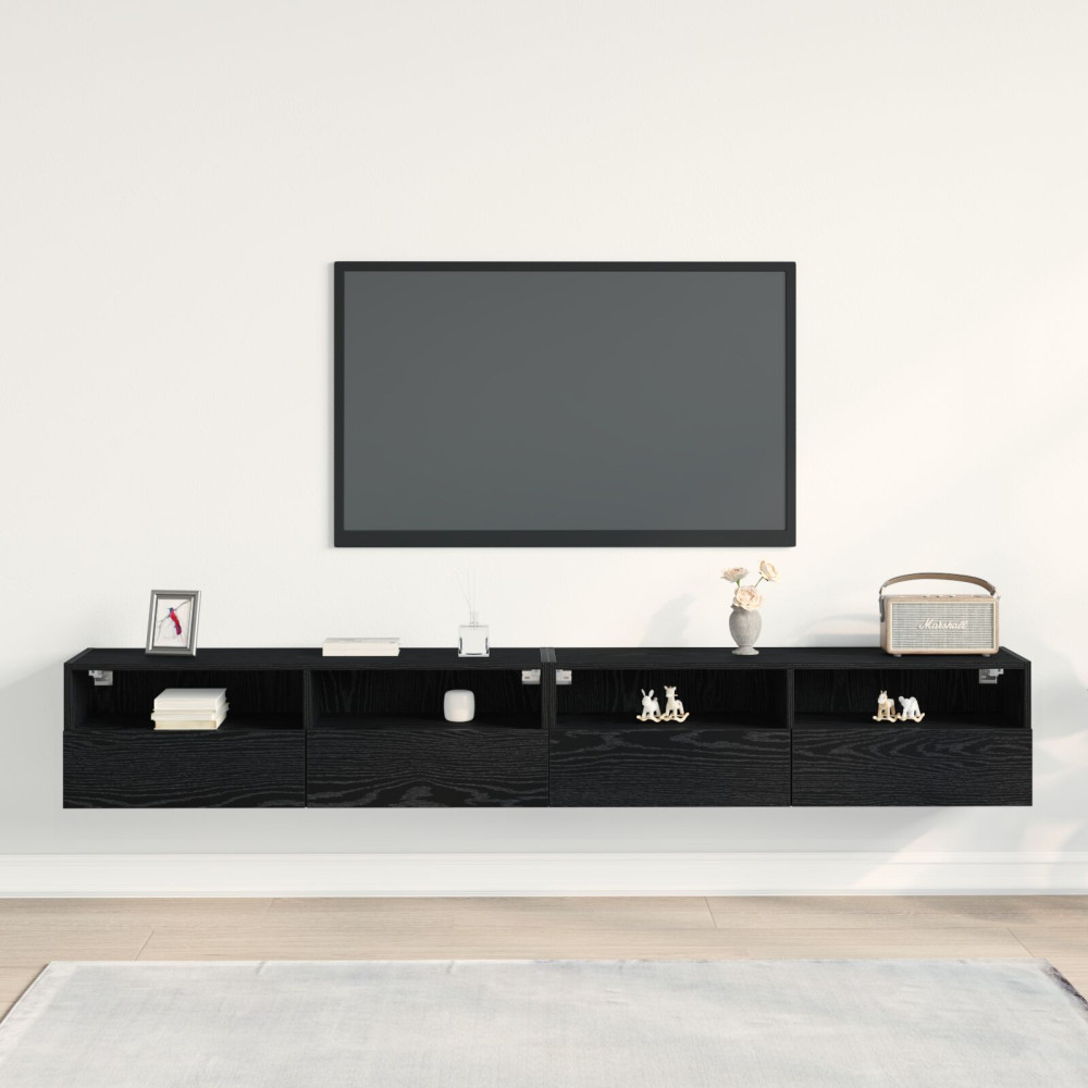 Produktbild för TV Vägghylla 2 pcs Svart ek 100 x 30 x 30 cm Konstruerat trä