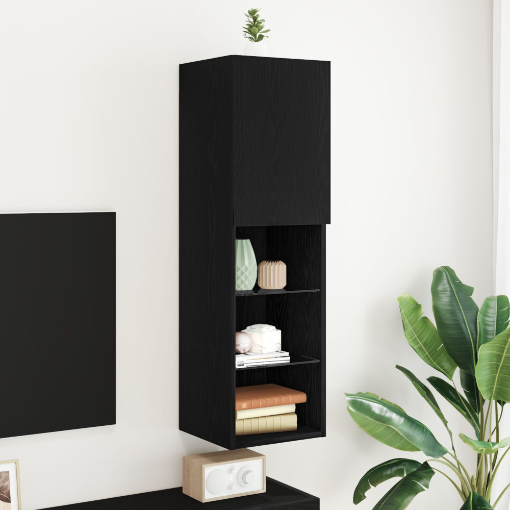 Produktbild för TV-bänkset med LED Svart Ek 30,5 x 30 x 102 cm Konstruerat trä
