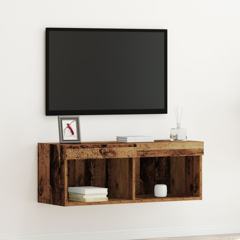 Produktbild för TV-bänkset med led Gammalt trä 80 x 30 x 30 cm Konstruerat trä