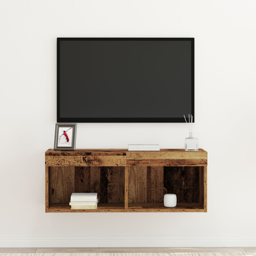 Produktbild för TV-bänkset med led Gammalt trä 80 x 30 x 30 cm Konstruerat trä
