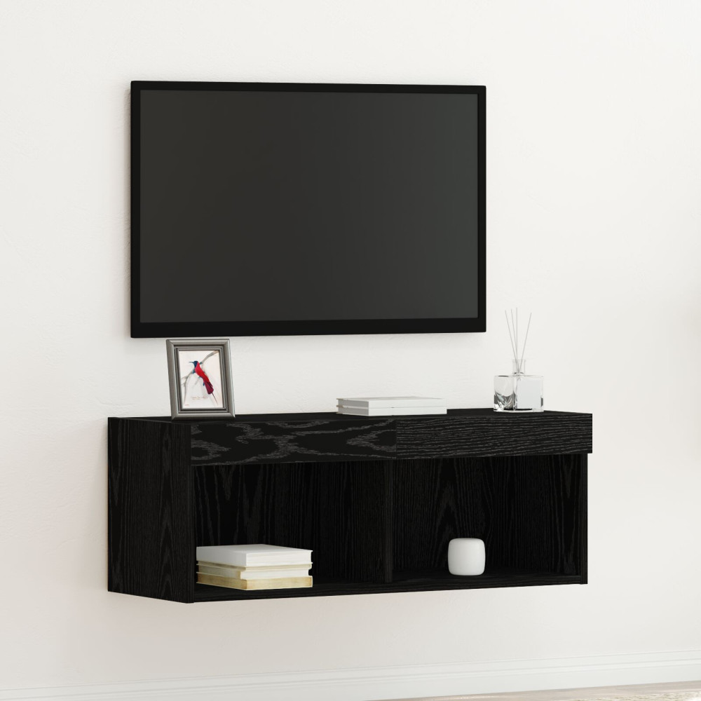 Produktbild för TV-bänkset med led Svart Ek 80 x 30 x 30 cm Konstruerat trä