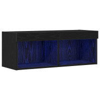 Produktbild för TV-bänkset med led Svart Ek 80 x 30 x 30 cm Konstruerat trä