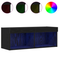 Produktbild för TV-bänkset med led Svart Ek 80 x 30 x 30 cm Konstruerat trä
