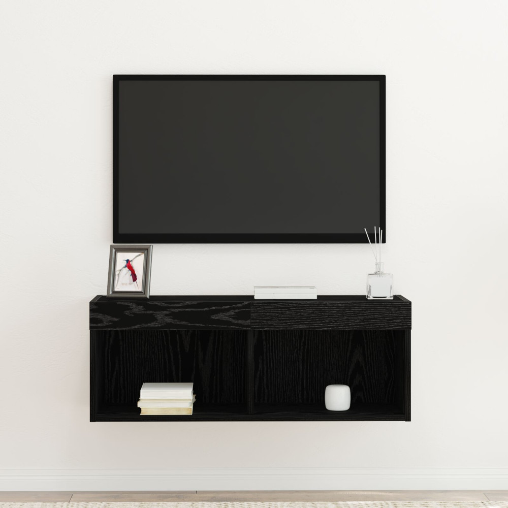 Produktbild för TV-bänkset med led Svart Ek 80 x 30 x 30 cm Konstruerat trä
