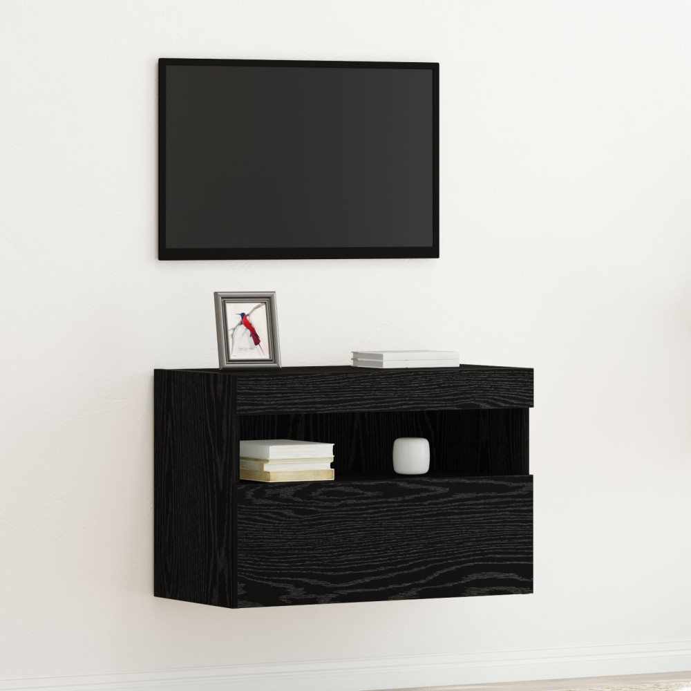 Produktbild för TV Vägghylla med LED Svart ek 60 x 30 x 40 cm Konstruerat trä