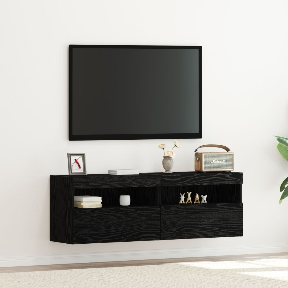 Produktbild för TV Vägghylla 2 pcs Svart ek 60 x 30 x 40 cm Konstruerat trä
