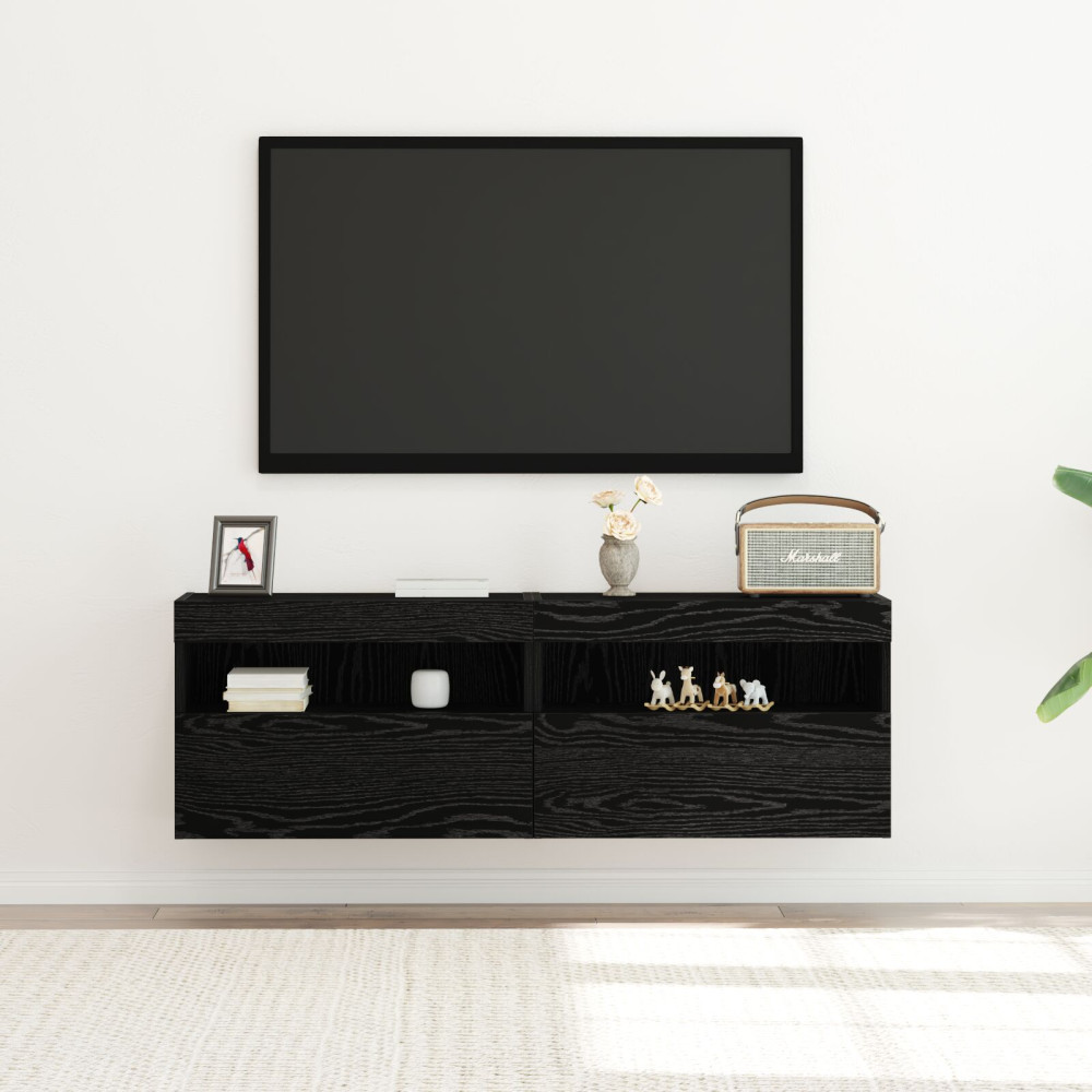 Produktbild för TV Vägghylla 2 pcs Svart ek 60 x 30 x 40 cm Konstruerat trä