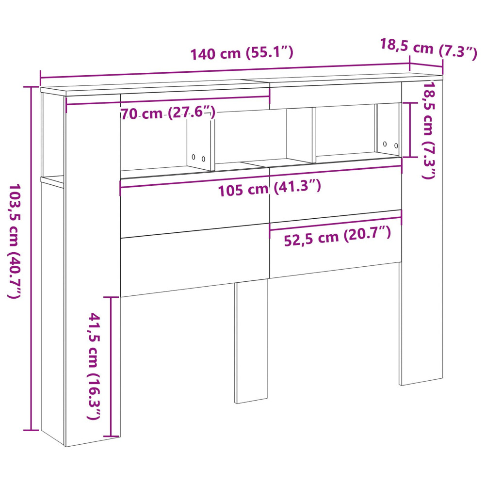 Produktbild för LED huvuddyna Svart Ek 140 x 18,5 x 103,5 cm Konstruerat trä