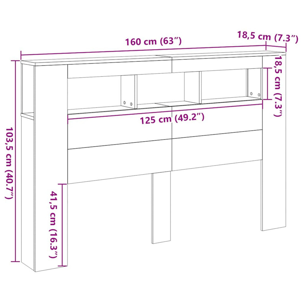Produktbild för LED huvuddyna Svart Ek 160 x 18,5 x 103,5 cm Konstruerat trä