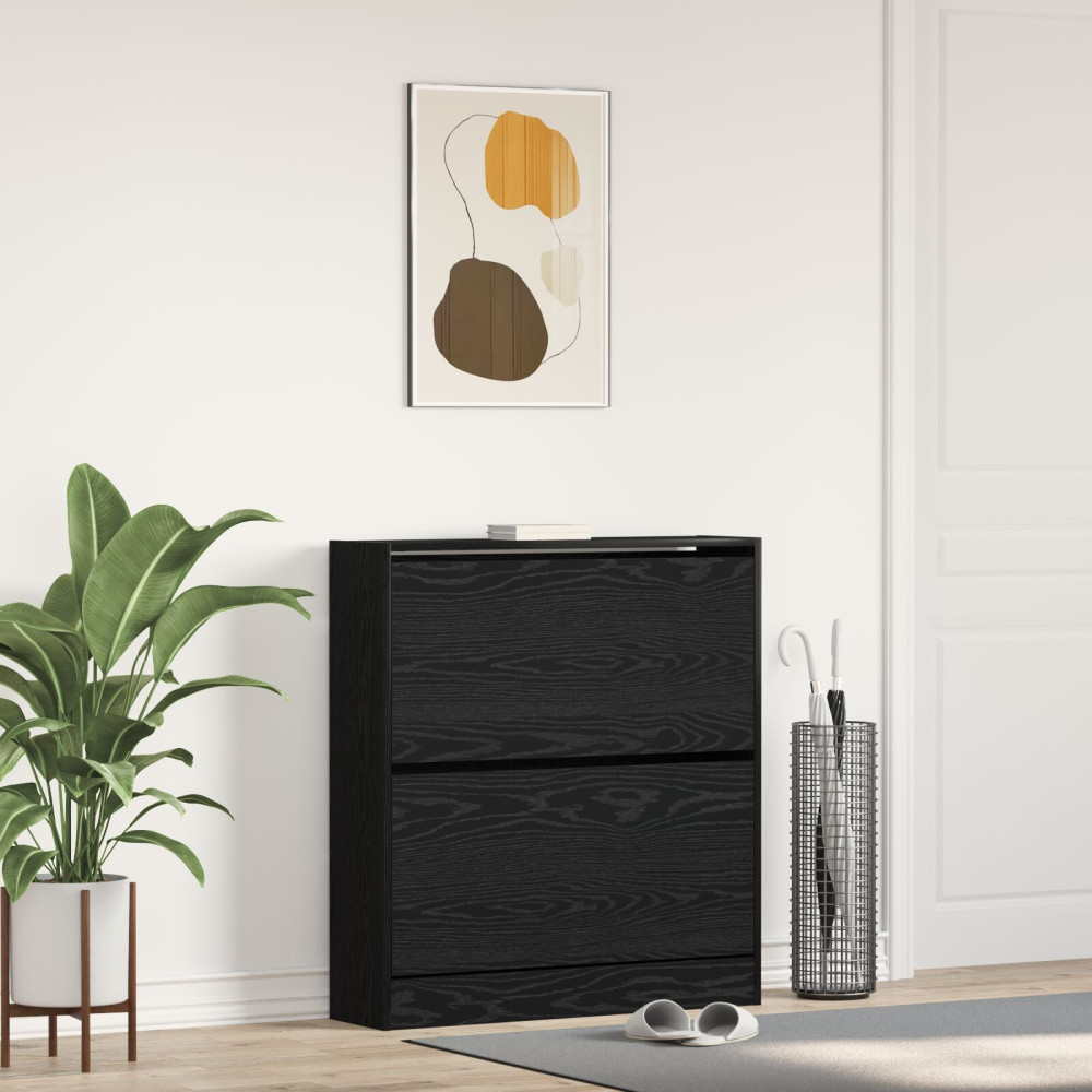 Produktbild för Skoskåp med hylla Svart Ek 80 x 21 x 87,5 cm Konstruerat trä