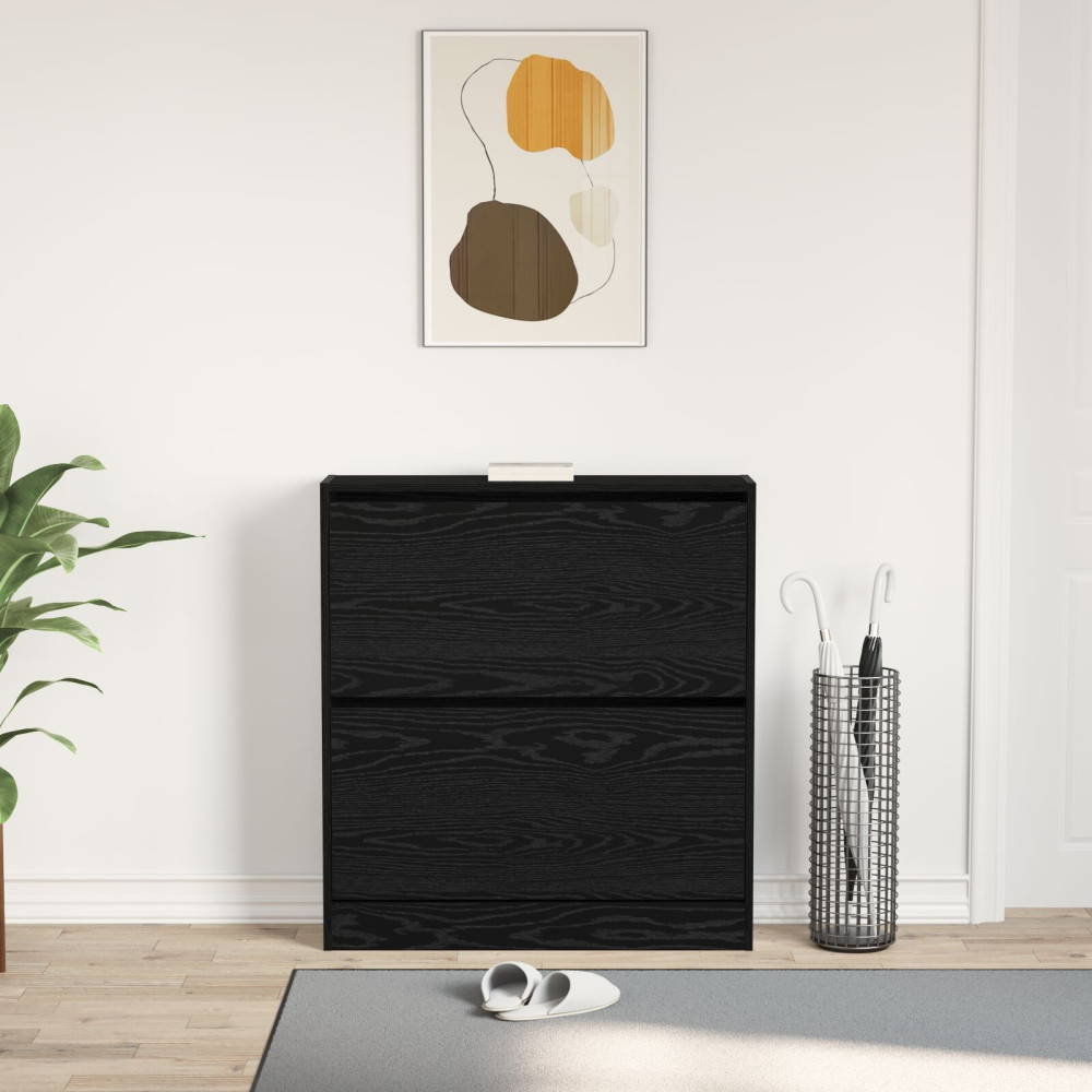 Produktbild för Skoskåp med hylla Svart Ek 80 x 21 x 87,5 cm Konstruerat trä