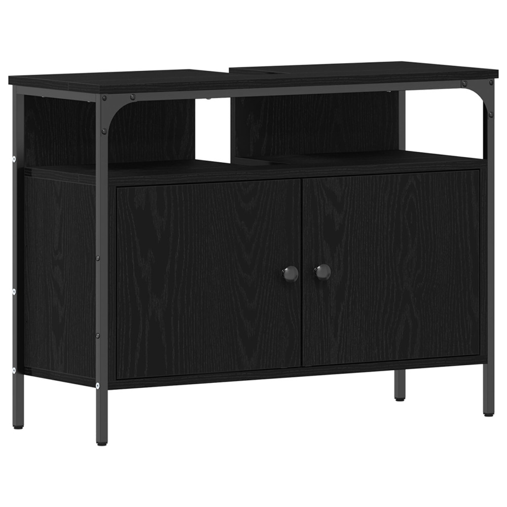 Produktbild för Badrumsskåp med handfat med lagring Svart ek 80 x 30 x 60 cm