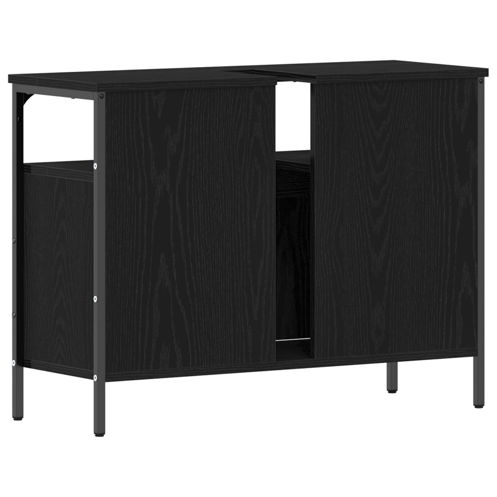 Produktbild för Badrumsskåp med handfat med lagring Svart ek 80 x 30 x 60 cm