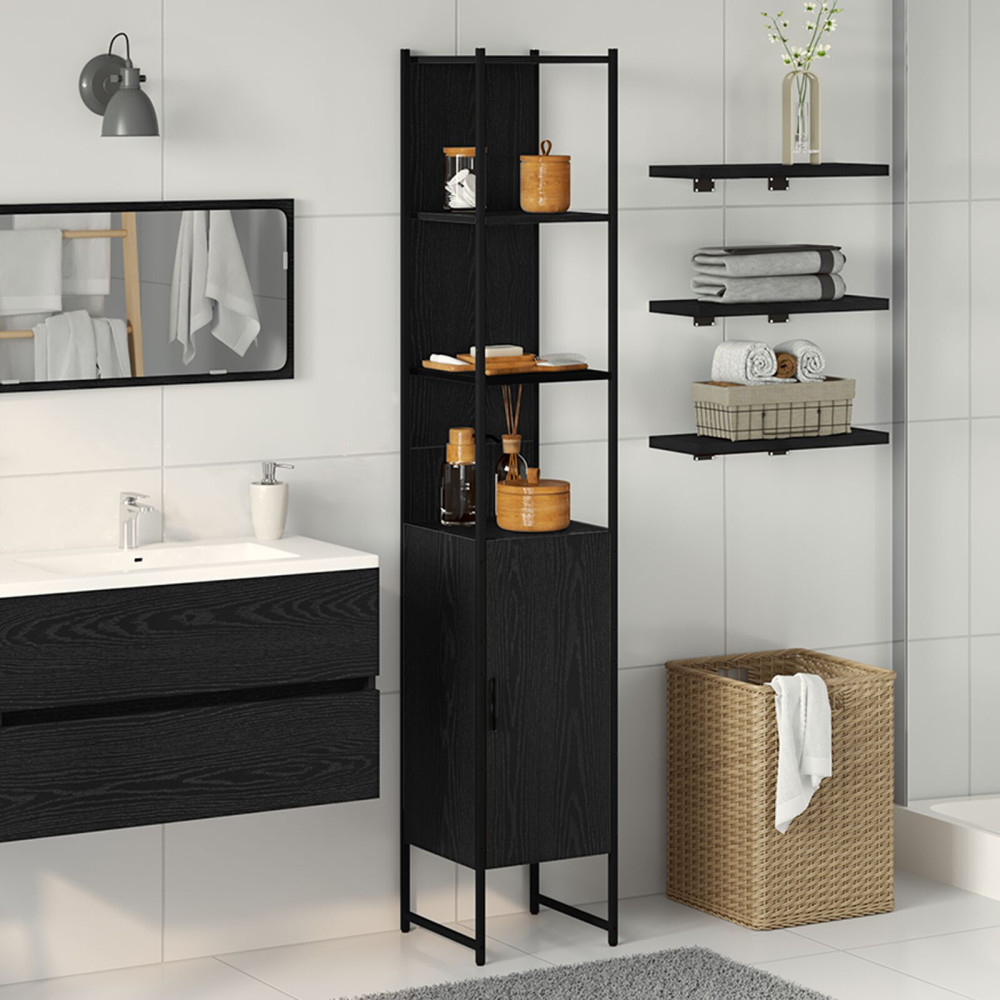 Produktbild för Badrumsskåp Svart ek 33 x 33 x 185,5 cm Konstruerat trä