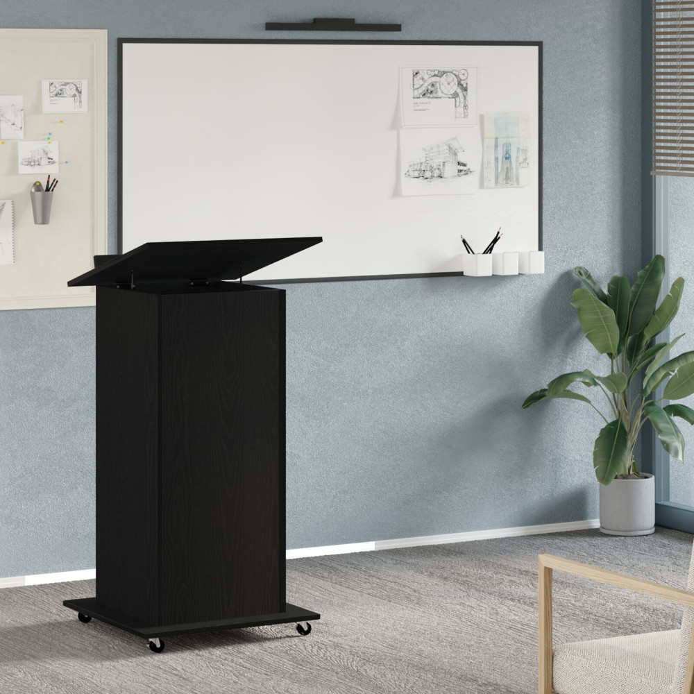 Produktbild för Podium med låda Svart Ek 55 x 55 x 107 cm Konstruerat trä