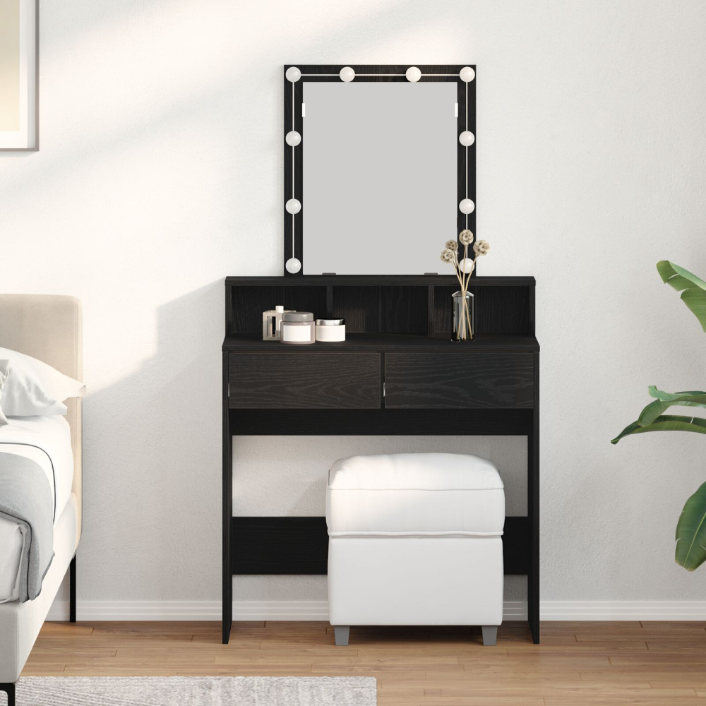 Produktbild för Sminkbord med låda Svart ek 80 x 41 x 144,5 cm Konstruerat trä