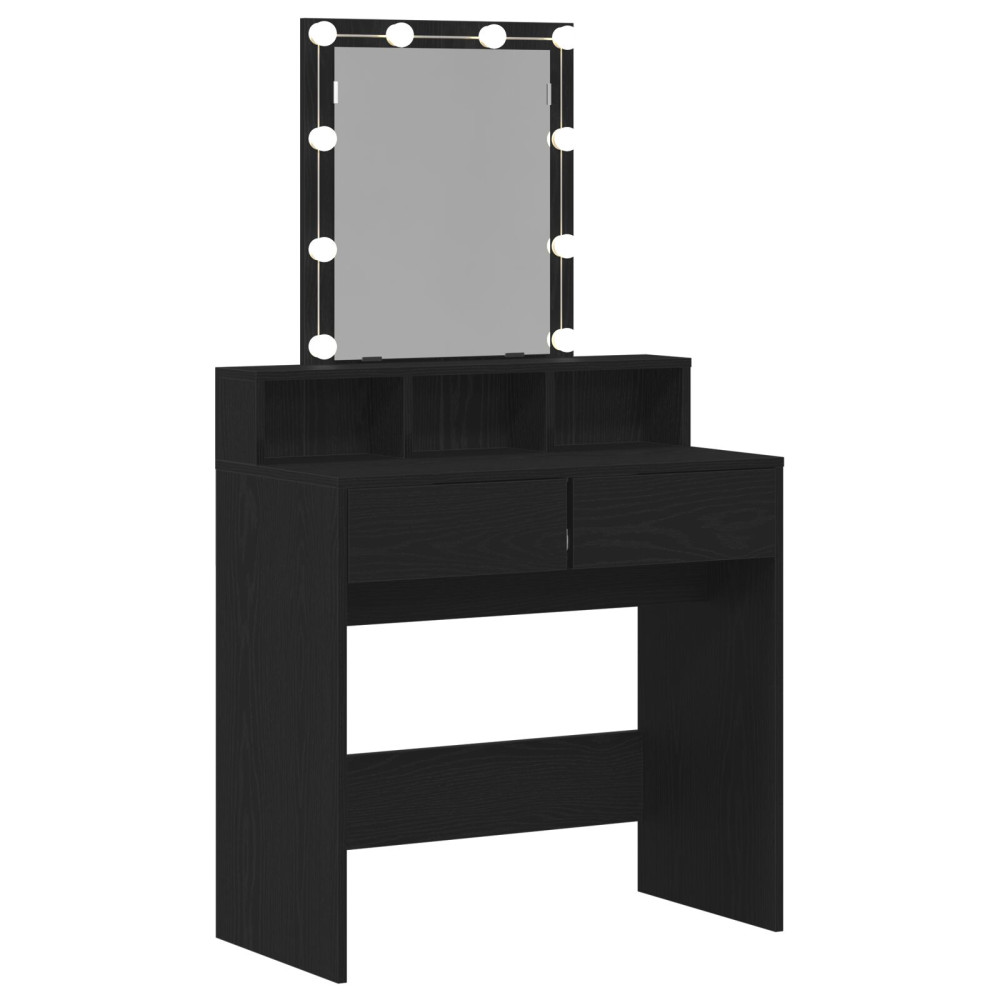 Produktbild för Sminkbord med låda Svart ek 80 x 41 x 144,5 cm Konstruerat trä