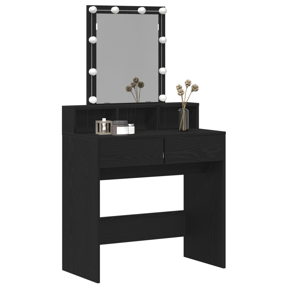 Produktbild för Sminkbord med låda Svart ek 80 x 41 x 144,5 cm Konstruerat trä