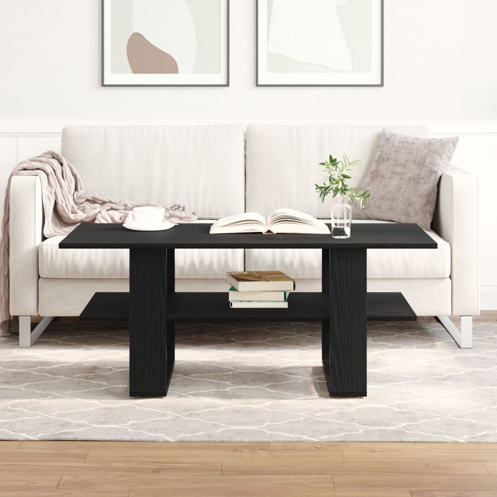 Produktbild för Kaffeebord Svart Ek 102 x 55 x 42 cm Konstruerat trä