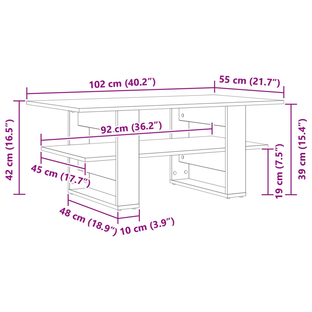 Produktbild för Kaffeebord Svart Ek 102 x 55 x 42 cm Konstruerat trä