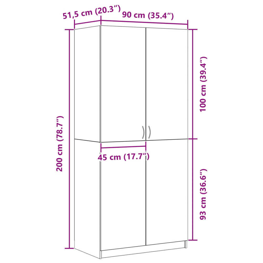 Produktbild för Garderob med lagring Svart Ek 90 x 52 x 200 cm Konstruerat trä