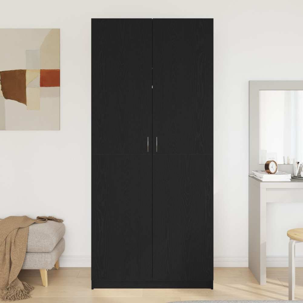 Produktbild för Garderob med lagring Svart Ek 90 x 52 x 200 cm Konstruerat trä
