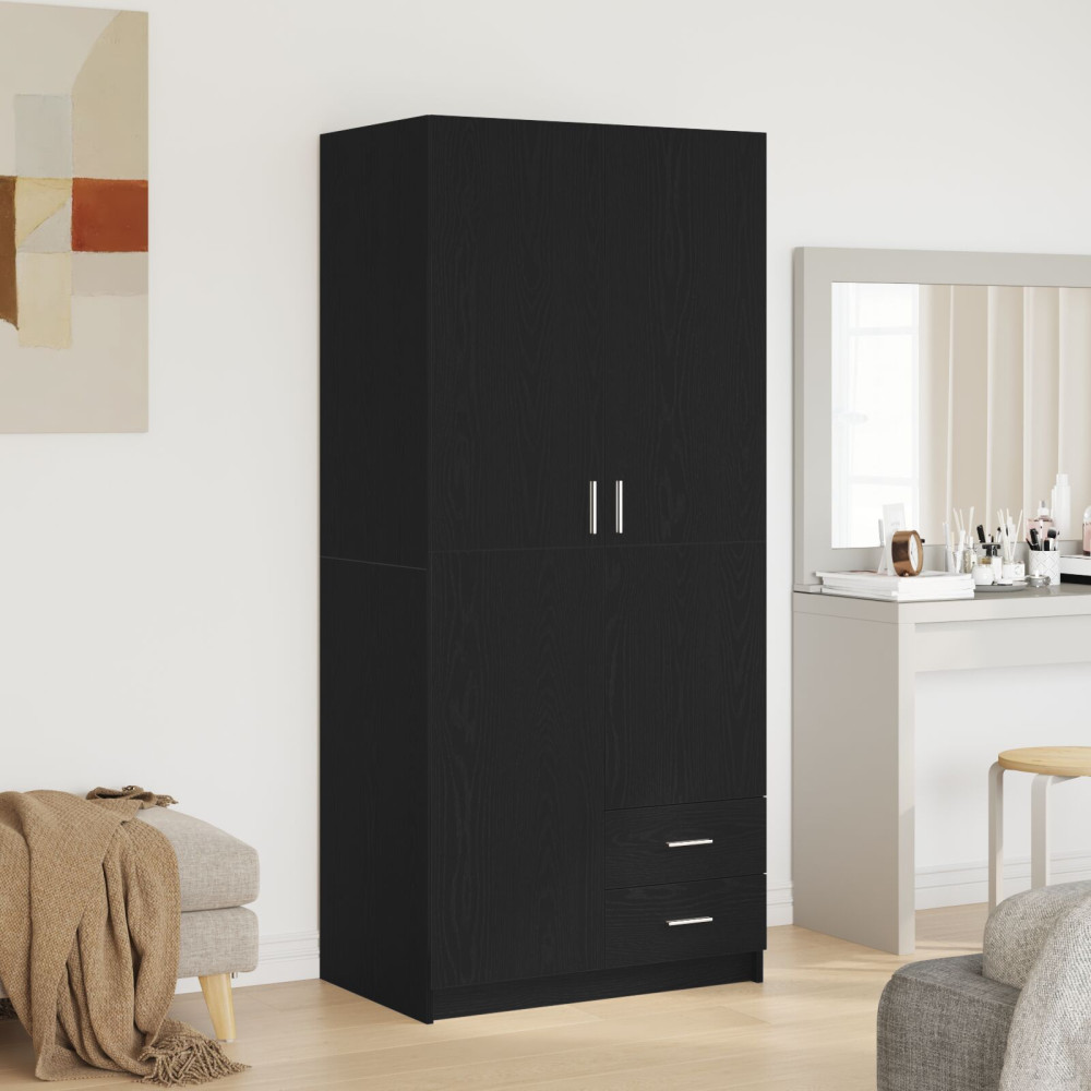 Produktbild för Garderob med låda Svart Ek 80 x 52 x 180 cm Konstruerat trä