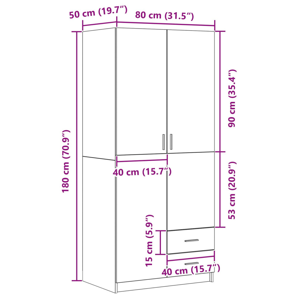 Produktbild för Garderob med låda Svart Ek 80 x 52 x 180 cm Konstruerat trä