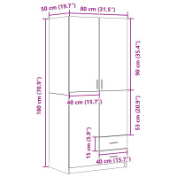 Produktbild för Garderob med låda Svart Ek 80 x 52 x 180 cm Konstruerat trä