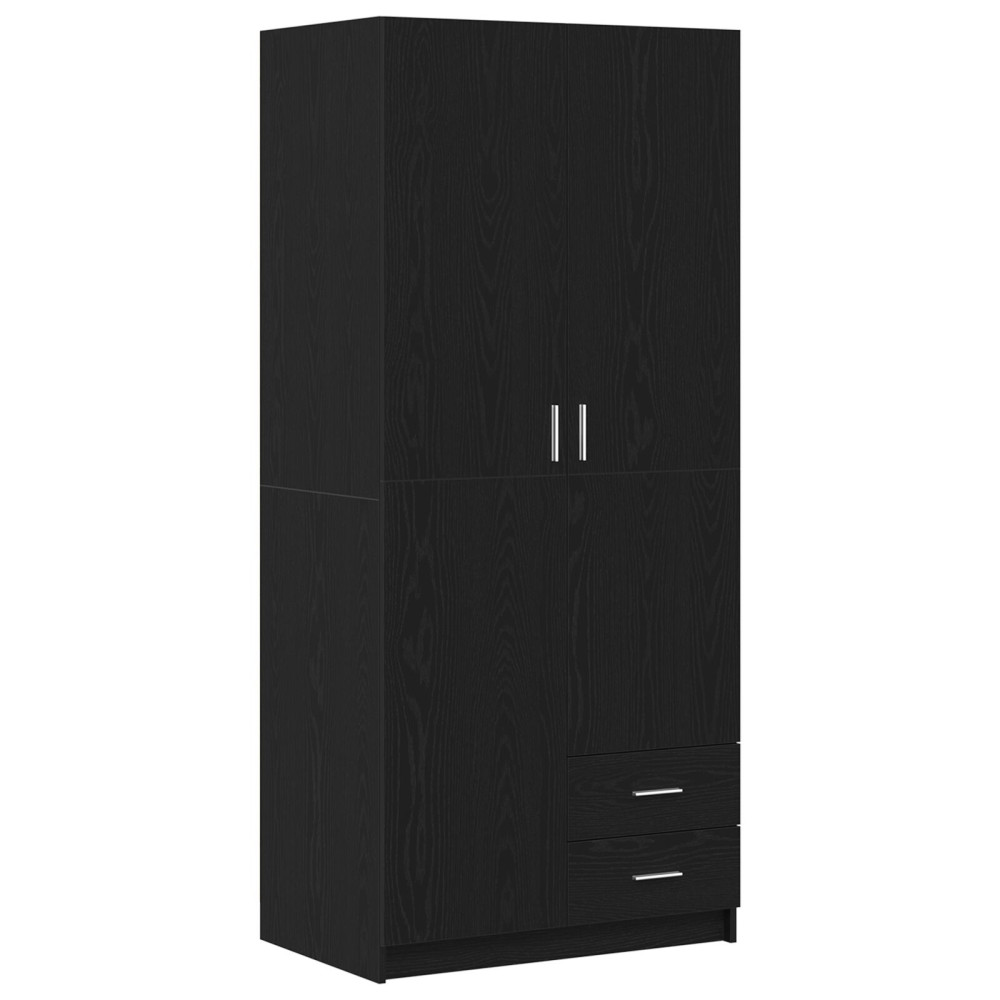 Produktbild för Garderob med låda Svart Ek 80 x 52 x 180 cm Konstruerat trä