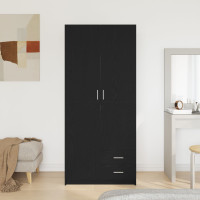 Produktbild för Garderob med låda Svart Ek 80 x 52 x 180 cm Konstruerat trä