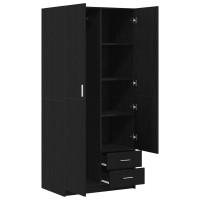 Produktbild för Garderob med låda Svart Ek 80 x 52 x 180 cm Konstruerat trä