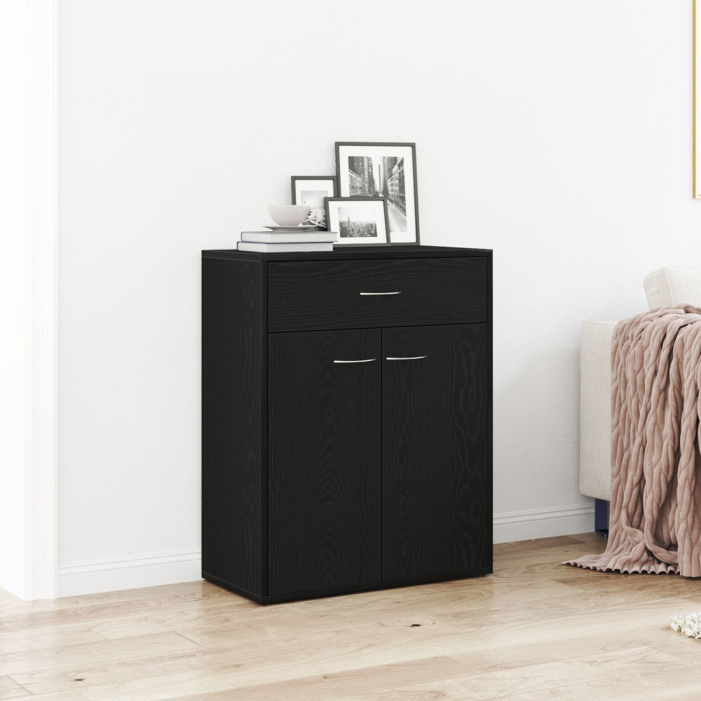 Produktbild för Sideboard med låda Svart Ek 60 x 30 x 75 cm Konstruerat trä